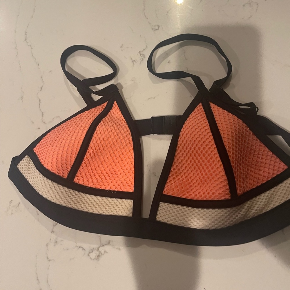 Triangl brand swimsuit triangle top size large orange with black & white trim
